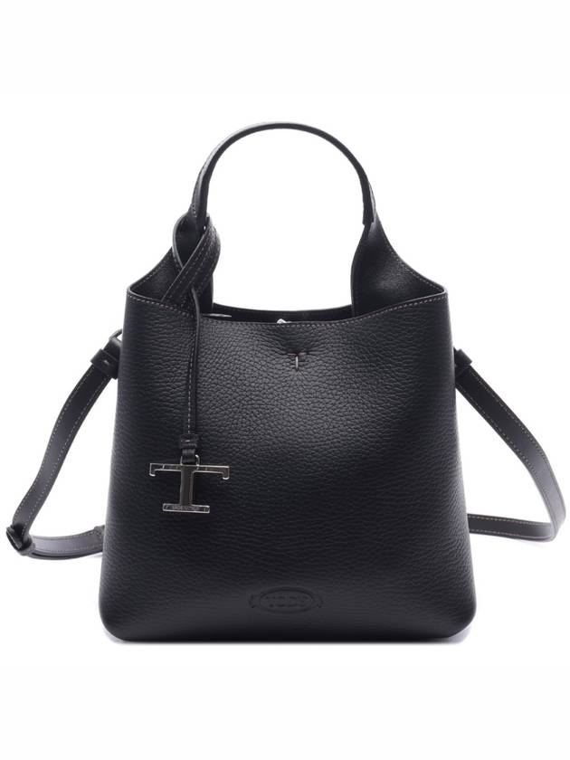 Logo Mini Leather Tote Bag Black - TOD'S - BALAAN 3