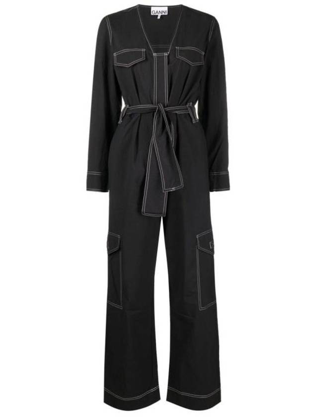 Stitch Detail Belted Jumpsuit Black - GANNI - BALAAN 2