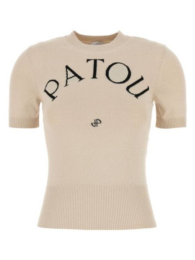 Logo Intarsia Short Sleeve Knit Top Beige - PATOU - BALAAN 2