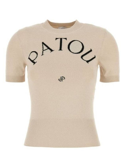 Logo Intarsia Short Sleeve Knit Top Beige - PATOU - BALAAN 2