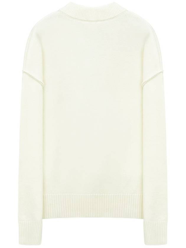 Heart Logo V Neck Wool Cardigan Off White - AMI - BALAAN 3