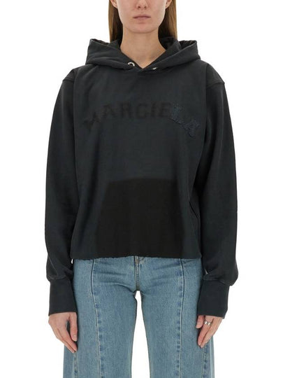 Embroidered Logo Cotton Hoodie Black - MAISON MARGIELA - BALAAN 2