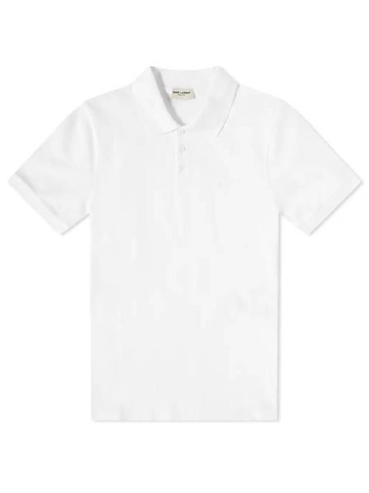 Men's Monogram Cotton Short Sleeve Polo Shirt White - SAINT LAURENT - BALAAN 1