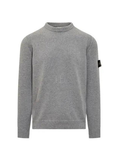 Logo Patch Lambswool Crewneck Knit Top Melange Grey - STONE ISLAND - BALAAN 2