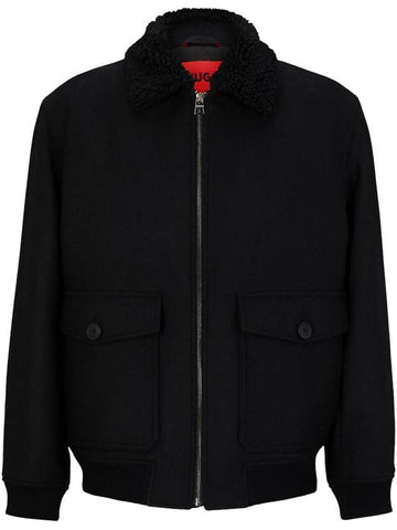 Teddy Collar Regular Fit Bomber Jacket Black - HUGO BOSS - BALAAN 1