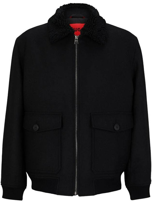 Teddy Collar Regular Fit Bomber Jacket Black - HUGO BOSS - BALAAN 1