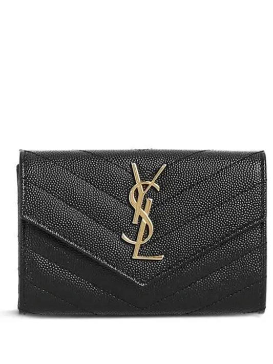 Monogram Envelope Small Half Wallet Black Gold - SAINT LAURENT - BALAAN 2