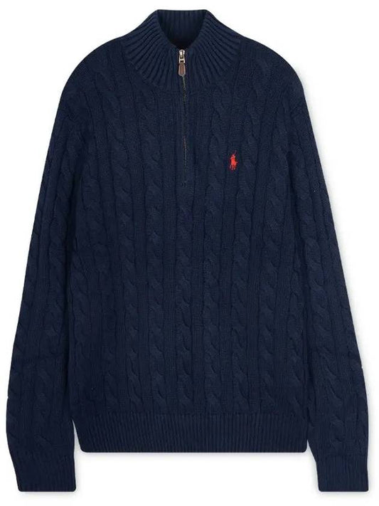 Men's Embroidery Pony Cable Half Zip Up Knit Top Navy - POLO RALPH LAUREN - BALAAN 2