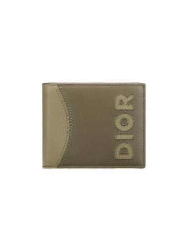 Compact Smooth Calfskin Half Wallet Khaki - DIOR - BALAAN 1