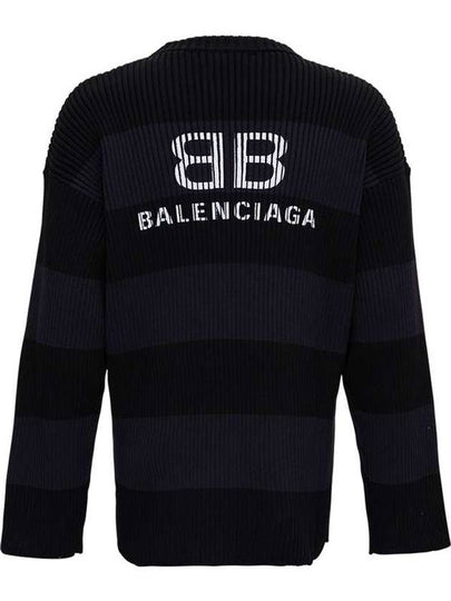 Back BB Logo Stripe Cotton Knit Top Black - BALENCIAGA - BALAAN 2