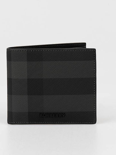 Check And Leather Half Wallet Charcoal - BURBERRY - BALAAN 2