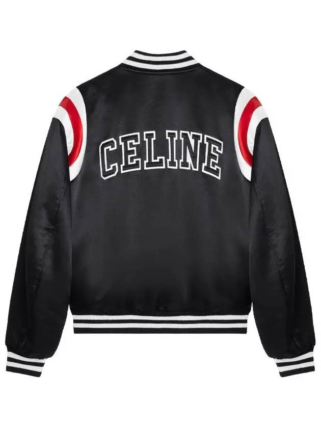 Men's Logo Patch Satin Bomber Jacket Black - CELINE - BALAAN 4