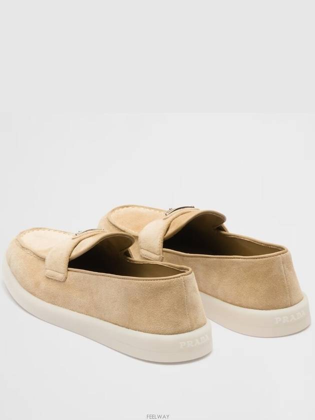 Triangle Logo Suede Leather Loafers Beige - PRADA - BALAAN 7