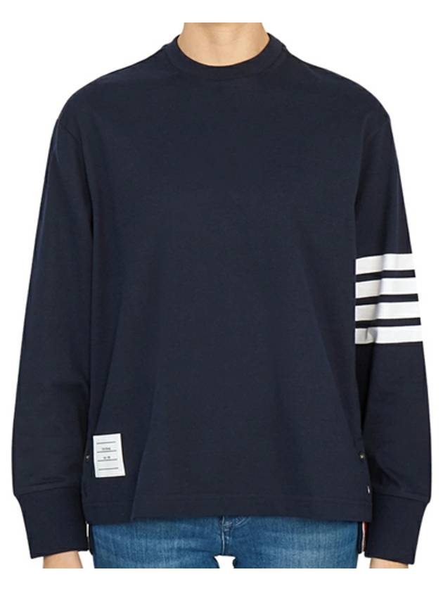 Engineered 4 Bar Medium Weight Jersey Oversized Long Sleeved T-Shirt Navy - THOM BROWNE - BALAAN 2