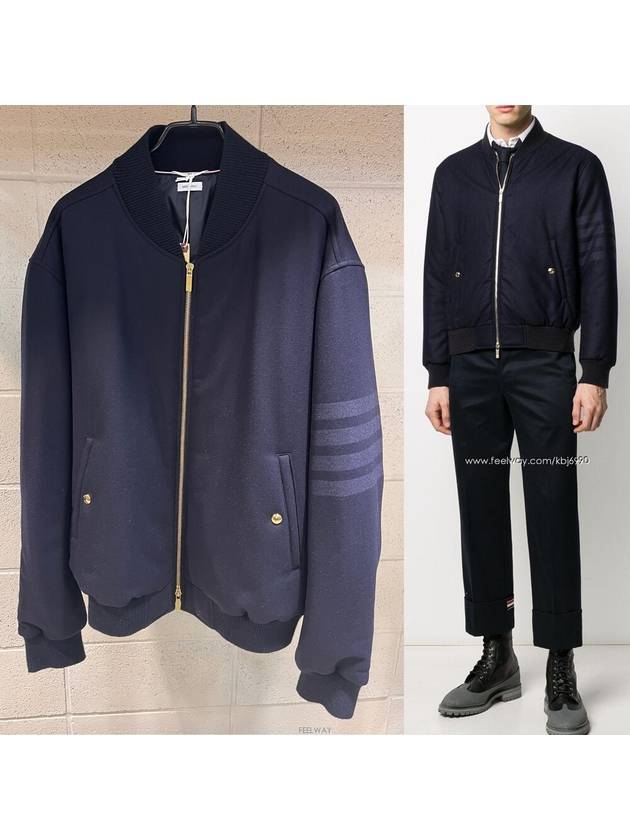 4 Bar Tonal Flannel Bomber Jacket Navy - THOM BROWNE - BALAAN 2