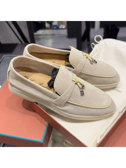 Women's Loafers Suede Ivory Moccasins Yellow Charm - LORO PIANA - BALAAN 1