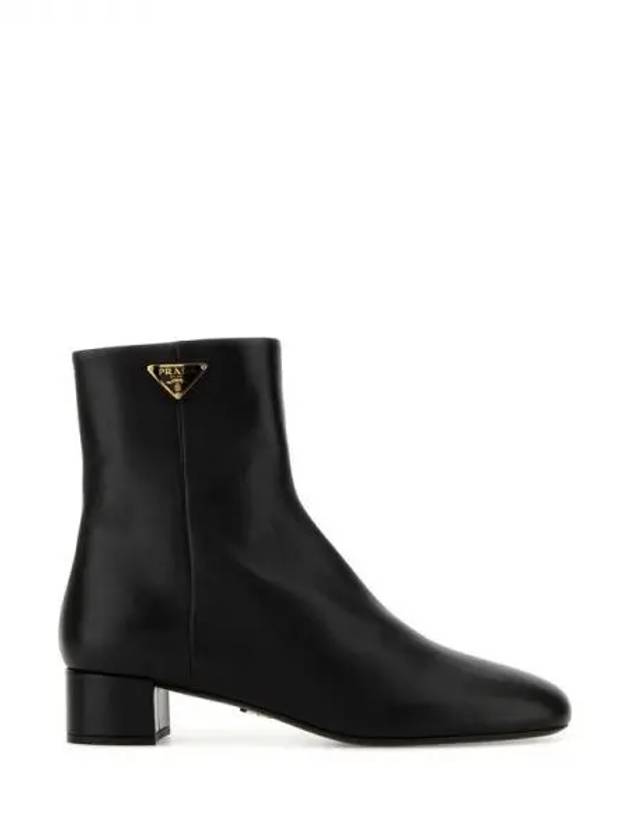 Triangular logo leather ankle boots - PRADA - BALAAN 1