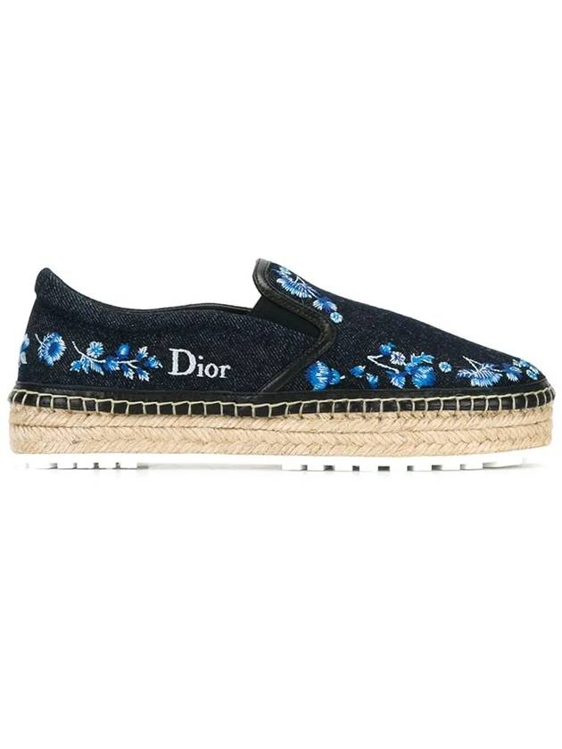 Flower Embroidered Denim Espadrilles Navy - DIOR - BALAAN 3