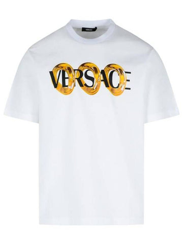 Logo Print Crew Neck Short Sleeve T-Shirt White - VERSACE - BALAAN 1