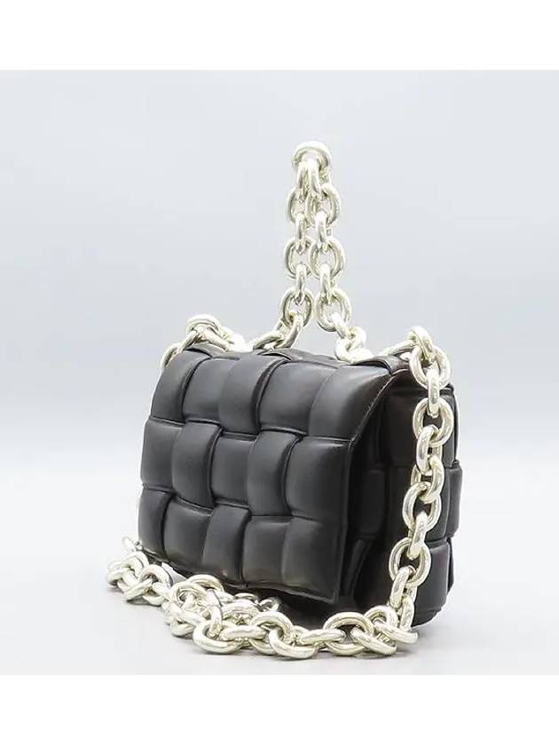 631421 Black Padded Leather Intrecciato Silver Chain Cassette Bag - BOTTEGA VENETA - BALAAN 4