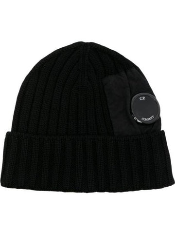 Lens Wappen Ribbed Wool Beanie Black - CP COMPANY - BALAAN 1