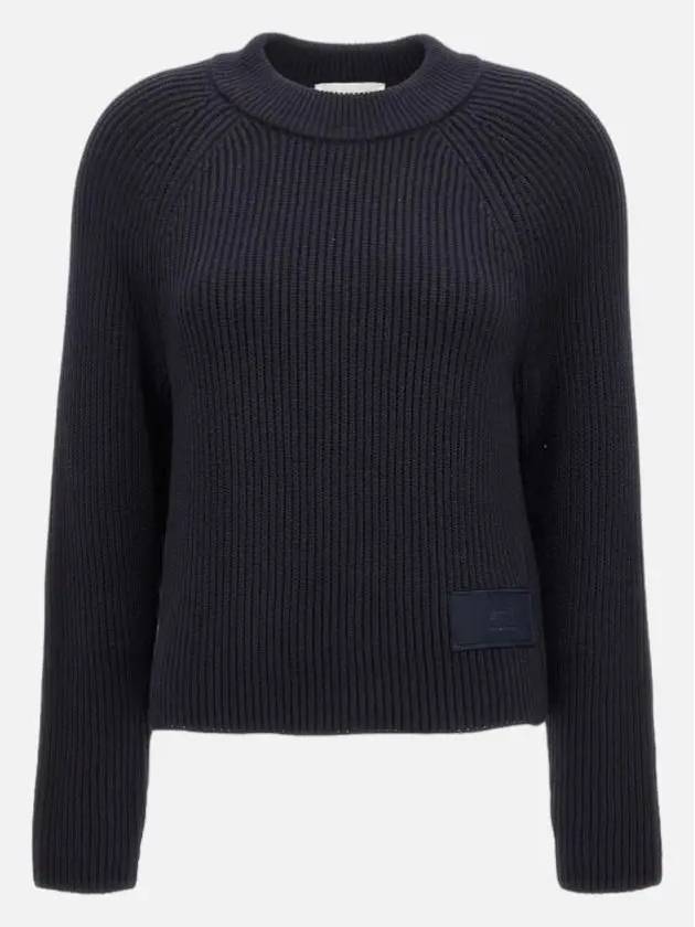 Logo Patch Wool Knit Top Night Blue - AMI - BALAAN 3