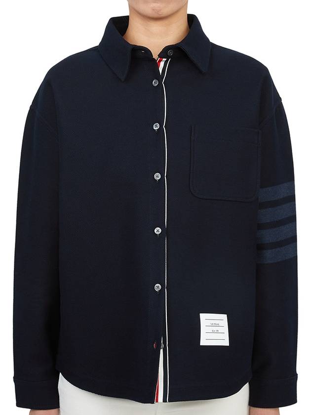 Double Face Tech Twill 4 Bar Oversized Shirt Navy - THOM BROWNE - BALAAN 4