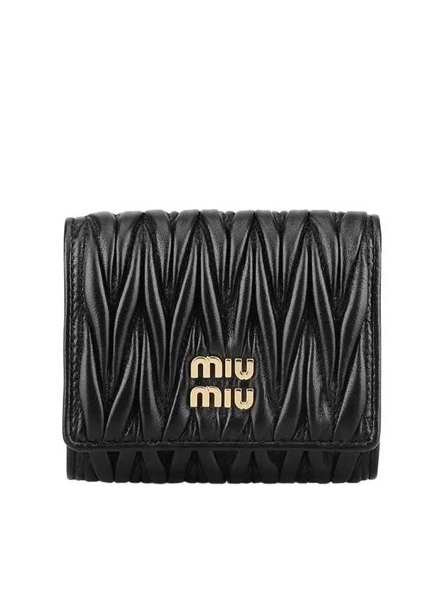 Matelasse Logo Nappa Leather Half Wallet Black - MIU MIU - BALAAN 3