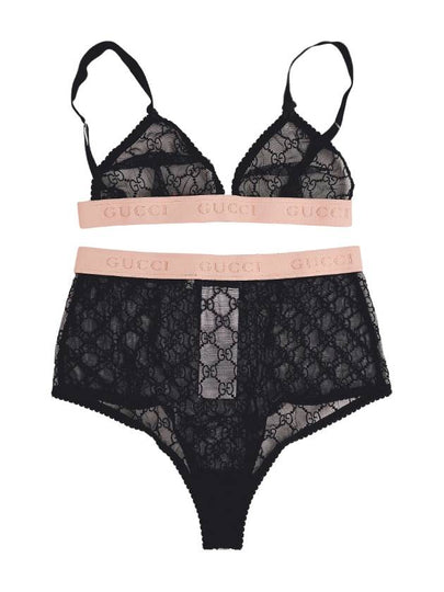 GG Logo Band Mesh Lingerie Underwear Set Black - GUCCI - BALAAN 2