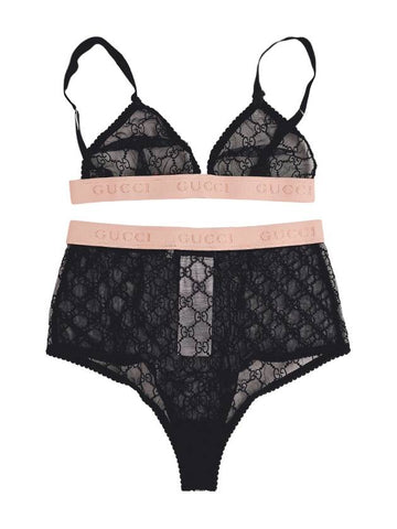 GG Logo Band Mesh Lingerie Underwear Set Black - GUCCI - BALAAN 1