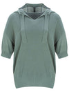 Half Sleeve Hooded Knit Top Slate Green - CALLAITE - BALAAN 1