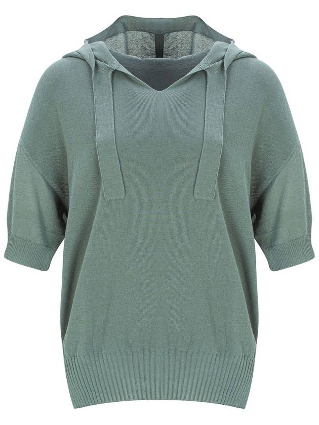 Half Sleeve Hooded Knit Top Slate Green - CALLAITE - BALAAN 1