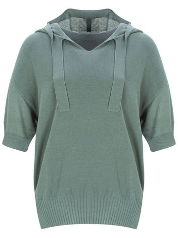 Half Sleeve Hooded Knit Top Slate Green - CALLAITE - BALAAN 1