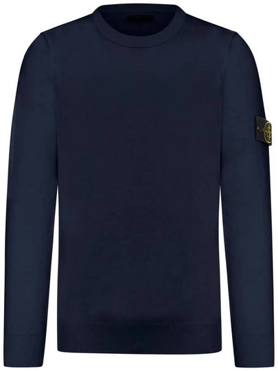 Soft Organic Cotton Small Roll Detail Crew Neck Knit Top Navy - STONE ISLAND - BALAAN 2