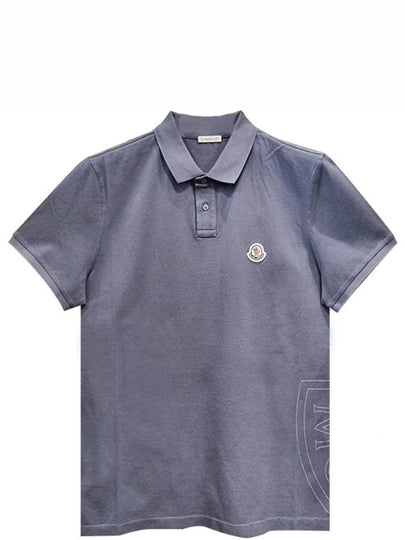 Chest Logo Patch Polo Shirt Blue Grey - MONCLER - BALAAN 2