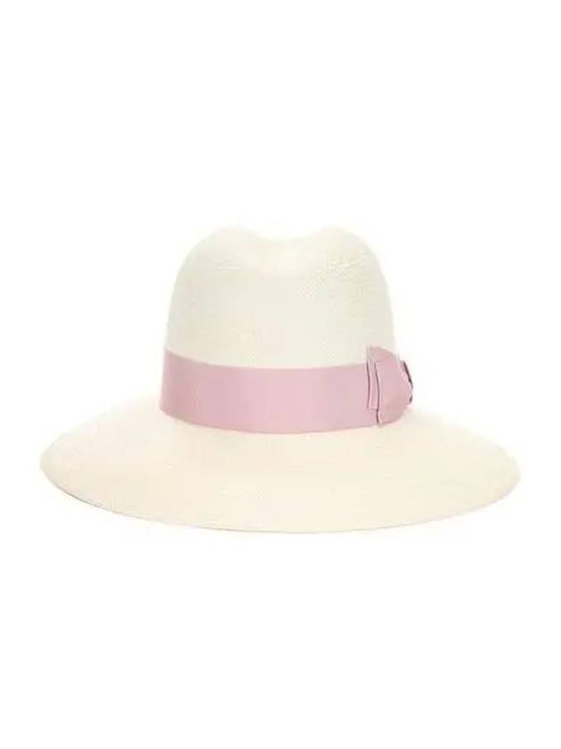 Borsalino Bolsalino Women s Bow Straw Ribbon Brim Hat White Pink 231979 - BORSALINO - BALAAN 1