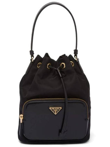 Triangle Logo Small Bucket Bag Black - PRADA - BALAAN 1