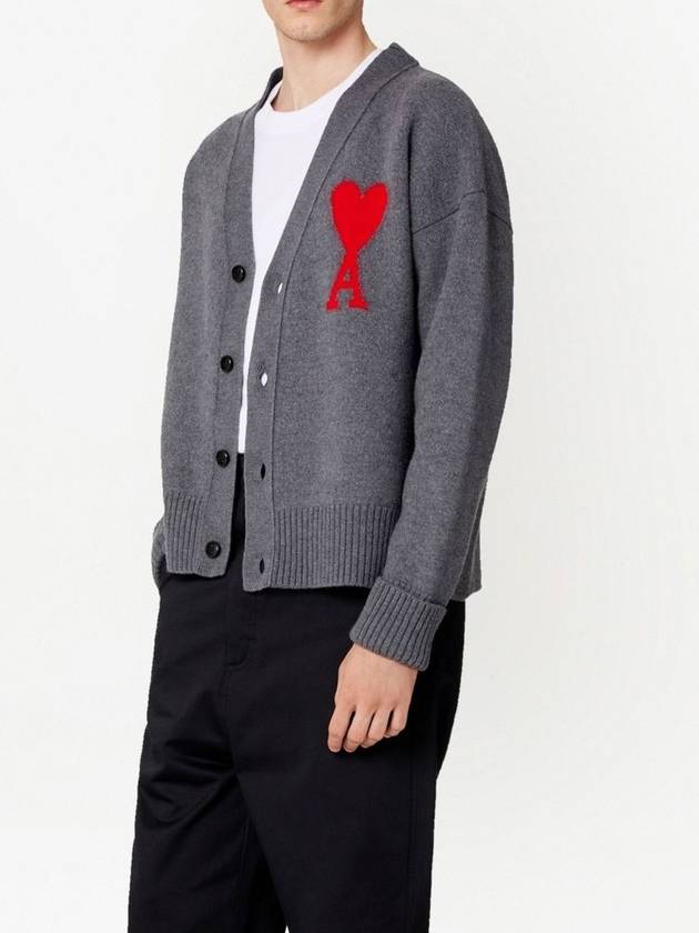 Big Heart Logo Wool Cardigan Grey - AMI - BALAAN 5