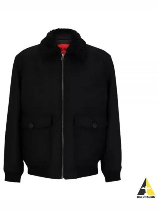 Teddy Collar Regular Fit Bomber Jacket Black - HUGO BOSS - BALAAN 2