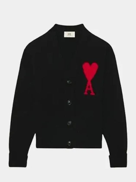 Big Heart Logo Wool Cardigan Black - AMI - BALAAN 2