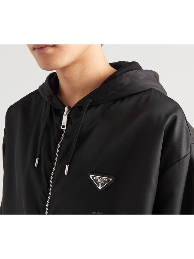 Reversible Cotton Fleece Re-Nylon Zip-up Hoodie Black - PRADA - BALAAN 5