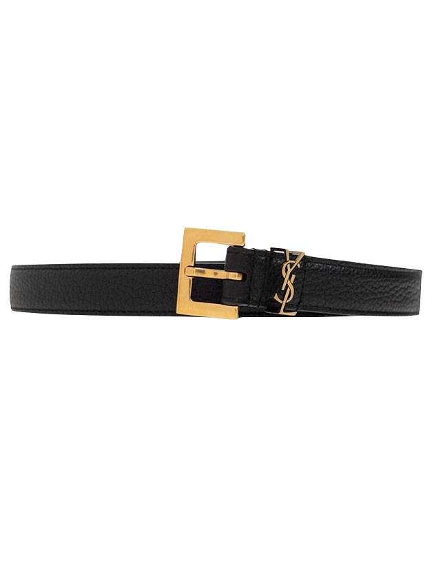 Grain Leather Monogram Buckle Belt Black - SAINT LAURENT - BALAAN.