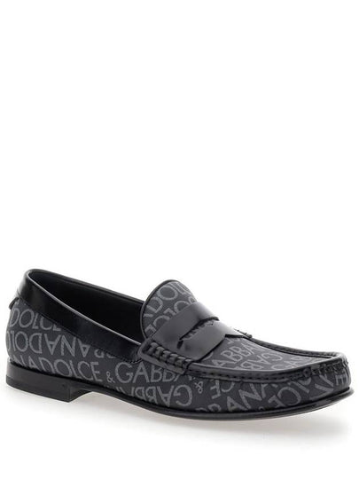 'City' Black Loafers With All-Over Logo In Cotton And Leather Man - DOLCE&GABBANA - BALAAN 2