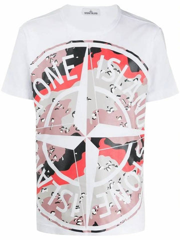 Men's Camo Big Logo Print Short Sleeve T-Shirt White - STONE ISLAND - BALAAN 1