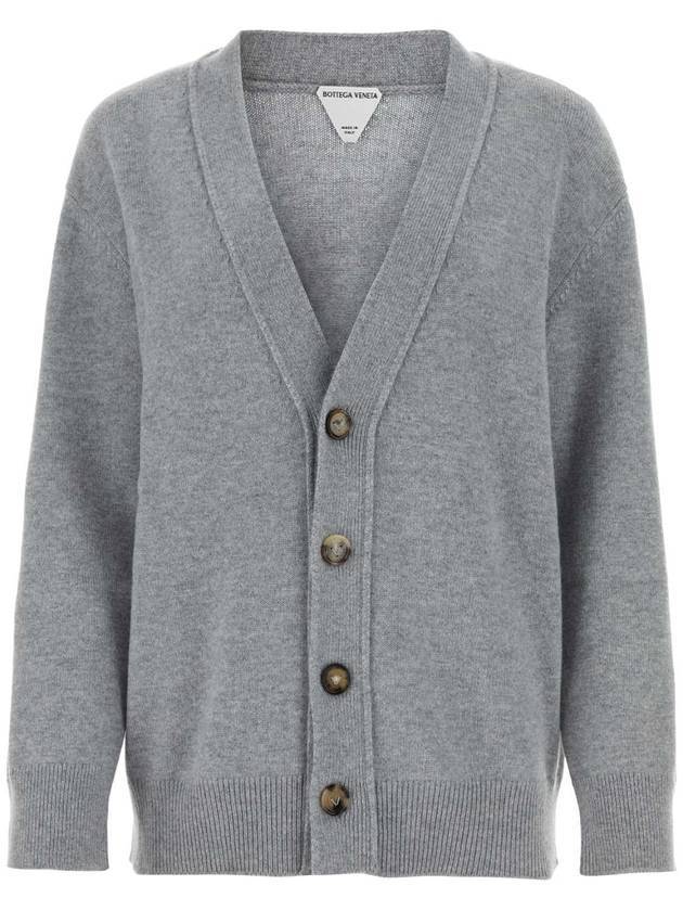 Intrecciato Leather Patch Cardigan Light Grey Melange - BOTTEGA VENETA - BALAAN 1