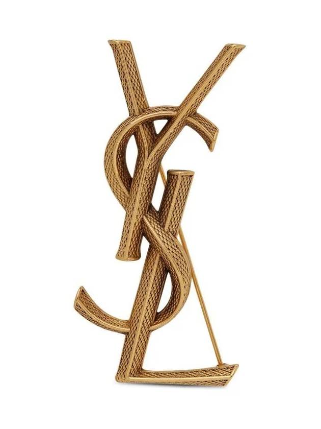 Snake Textured Monogram Brooch Gold - SAINT LAURENT - BALAAN 2