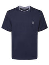 Cotton Short Sleeve T-Shirt Navy - BRUNELLO CUCINELLI - BALAAN 2