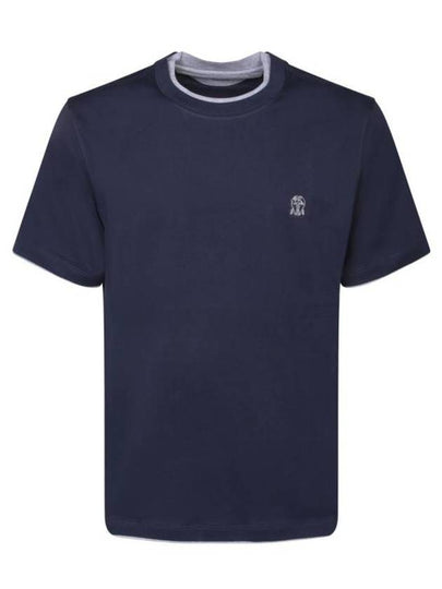 Cotton Short Sleeve T-Shirt Navy - BRUNELLO CUCINELLI - BALAAN 2