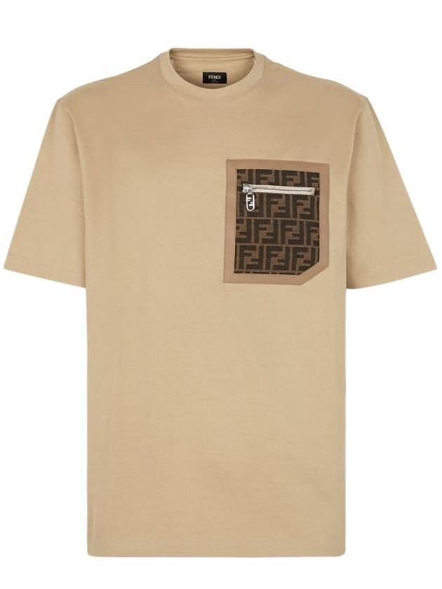 FF Logo Pocket Short Sleeve T-shirt Beige - FENDI - BALAAN 1