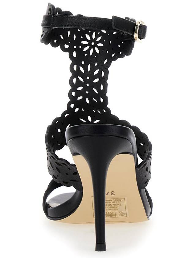 Black High Sandals With Lace-Motif In Leather Woman - TWINSET - BALAAN 4